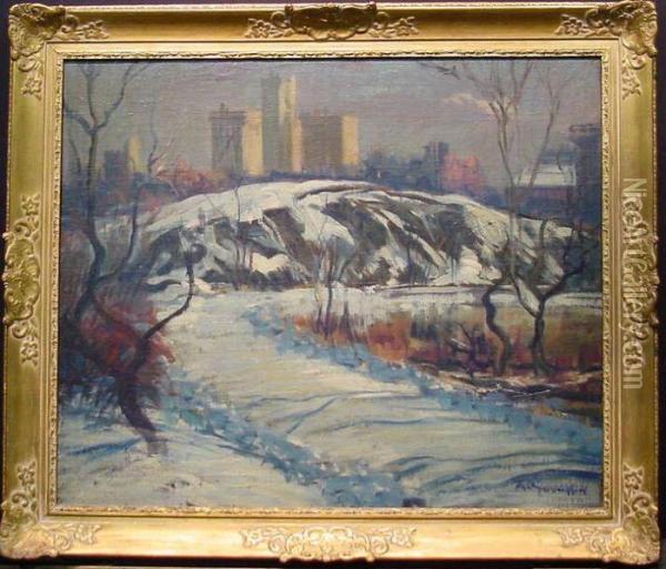 Park In Winter Oil Painting - Arthur C. Goodwin