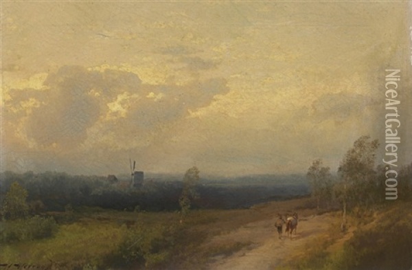 Windmill Oil Painting - Hermann Herzog