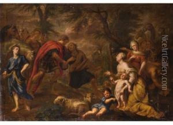 Die Versohnung Von Jakob Und Esau Oil Painting - Kaspar Jakob Van Opstal
