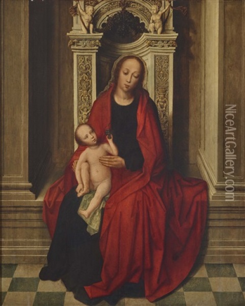 Enthroned Madonna With Child Oil Painting - Adriaen Isenbrant