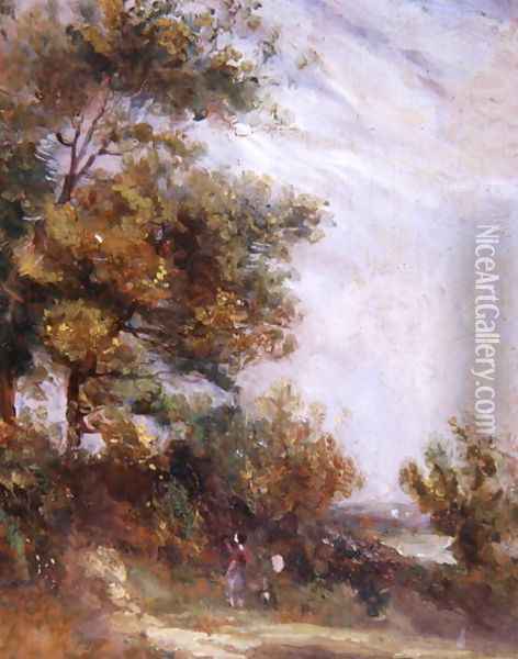 Landscape with Trees and Figures Oil Painting - Thomas Churchyard