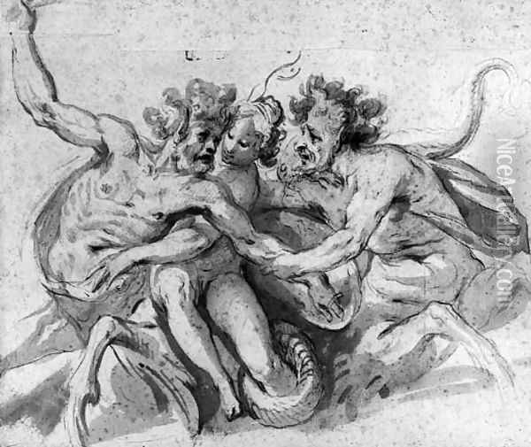 Two Water Centaurs raping a Woman Oil Painting - Joseph The Elder Heintz
