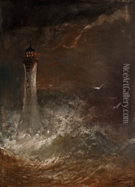 Lighthouse In Storm Oil Painting - Arnold Abraham Plagemann