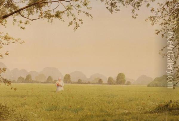 Woman In Poppy Fields Oil Painting - Emily Barnard