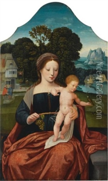 The Virgin And Child, In A Landscape Setting With St Joseph In The Background Oil Painting -  Master of the Female Half Lengths