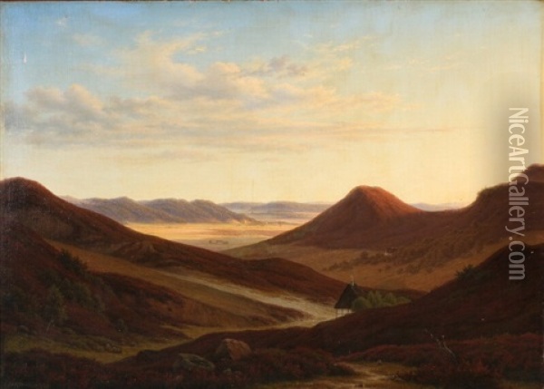 An Evening In The Hills Near Ry In Jutland Oil Painting - Frederik Christian Jacobsen Kiaerskou