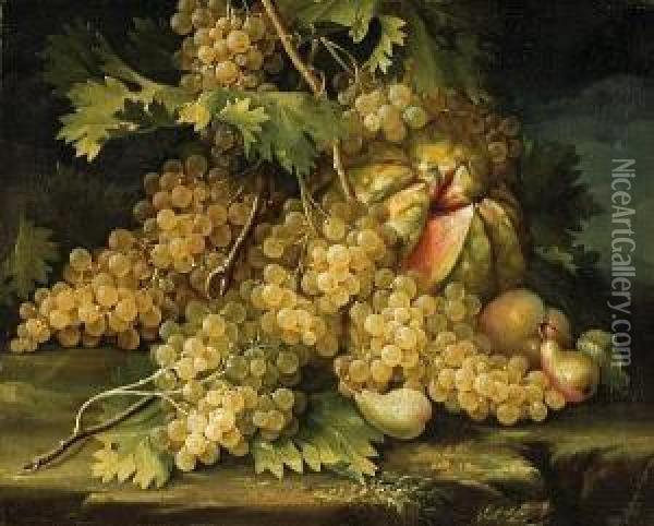 A Still Life With Grapes, Pears And Awatermelon Oil Painting - Michelangelo Cerqouzzi