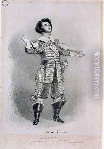 Giovanni Battista Rubini (1794-1854) as Arturo in 'I Puritani', proof copy from 'Recollections of the Italian Opera', 1836 Oil Painting - Alfred-Edward Chalon