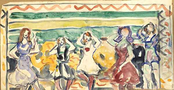Five Dancing Women Oil Painting - Maurice Brazil Prendergast