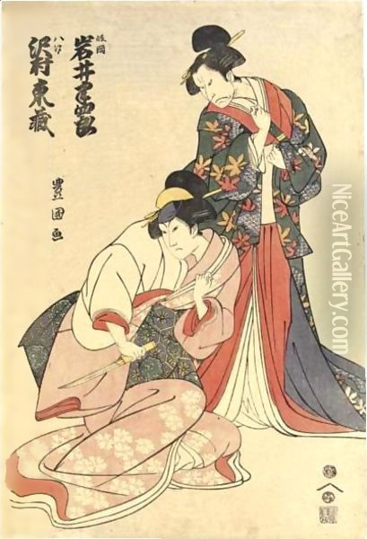 Iwai Hanshiro IV As Masaoka And Sawamura Tozo As Yashio Oil Painting - Utagawa Toyokuni