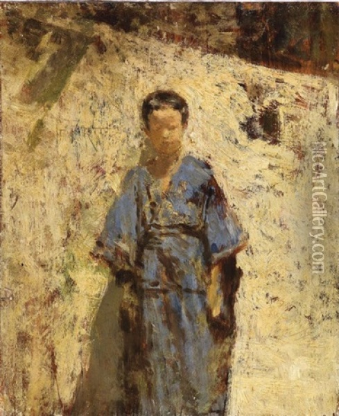 Il Kimono Azzurro Oil Painting - Giacomo Favretto