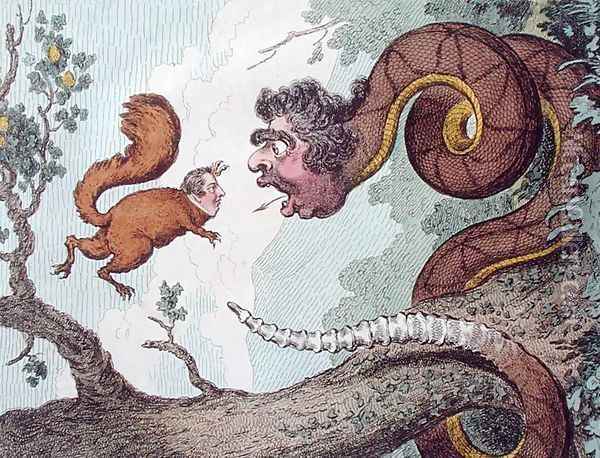 The Republican Rattle Snake fascinating the Bedford Squirrel Oil Painting - James Gillray