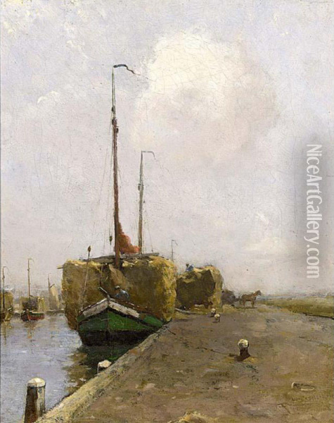 Moored Boats Oil Painting - Castle Keith