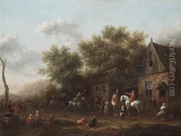 Figures Outside An Inn Playing Ganstrekken Oil Painting - Barend Gael