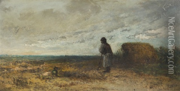 Peasant Looking Out Over The Valley Oil Painting - Laszlo Gyulay