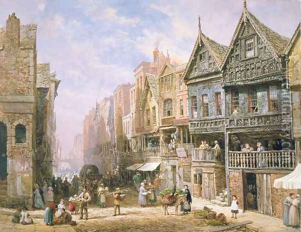 Watergate Street, looking towards Eastgate, Chester, c.1870 Oil Painting - Louise Rayner