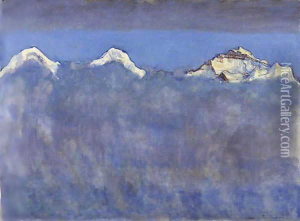Eiger, Monk And Virgin Above A Sea Of Fog, 1908 Oil Painting - Ferdinand Hodler