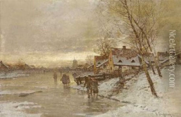 Winterlandschaft Oil Painting - Johann Jungblut