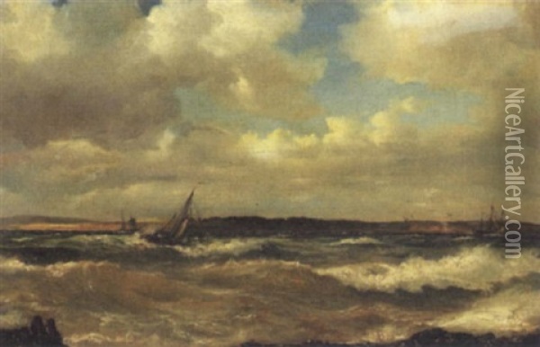 Marine Med Sejlskibe Oil Painting - Vilhelm Melbye