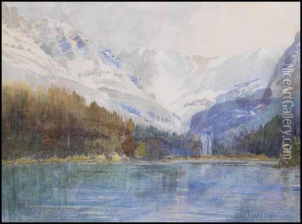 Landscape With Mountains And Lake Oil Painting - Frederic Marlett Bell-Smith