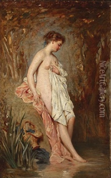 Girl Bathing Oil Painting - Charles Joshua Chaplin