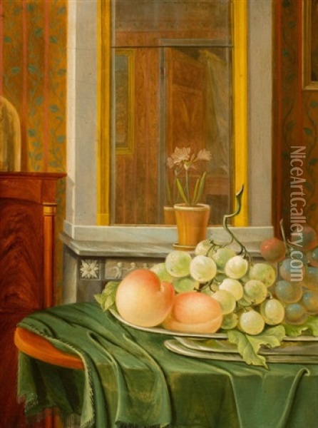 Still Life With Grapes And Apricots Oil Painting - David van Welle