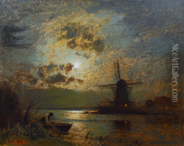 Nocturnal River Landscape Oil Painting - Louis Douzette