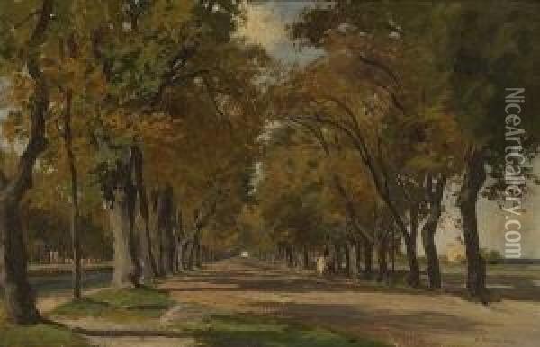 Herbstliche Allee. Oil Painting - Philipp Roth