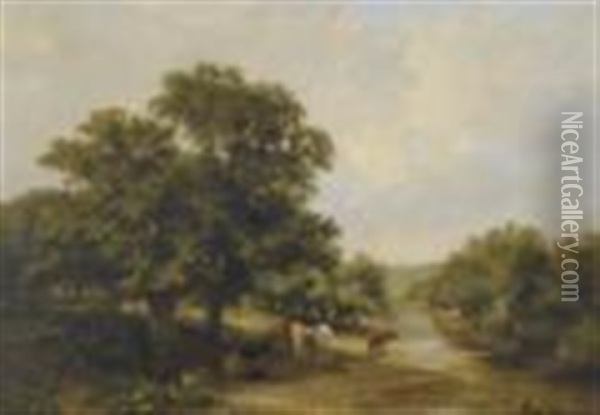 River Landscape Oil Painting - Sidney Richard Percy