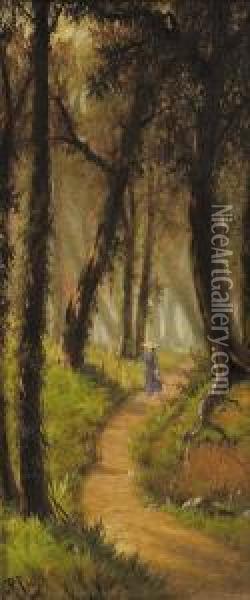 Through The Woods Oil Painting - Joseph Rusling Meeker