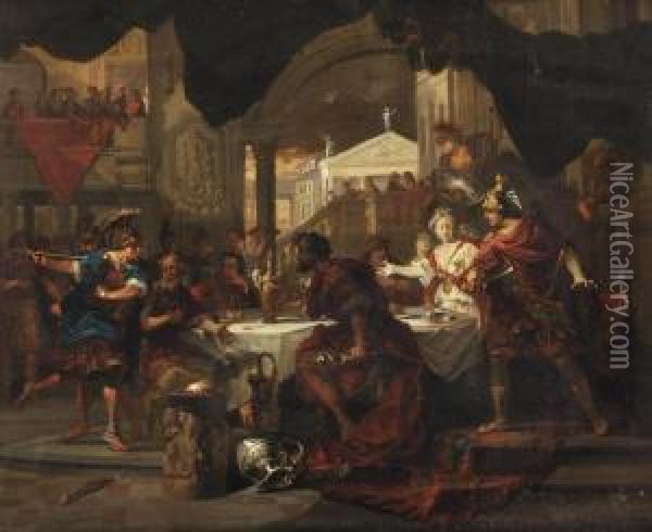 Phineus Interrupting The Wedding Of Perseus And Andromeda Oil Painting - Dominicus Ascanius Van Wijnen
