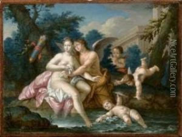 Il Bagno Di Venere Con Amore Oil Painting - Sebastien Jacques Leclerc Des Gobelins