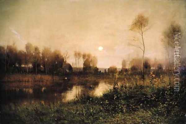 When Lingering Daylight Welcomes Night Oil Painting - Ernest Parton