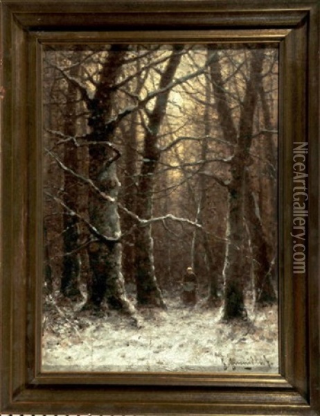 Reisigsammlerin Im Winterwald Oil Painting - Johann Jungblut