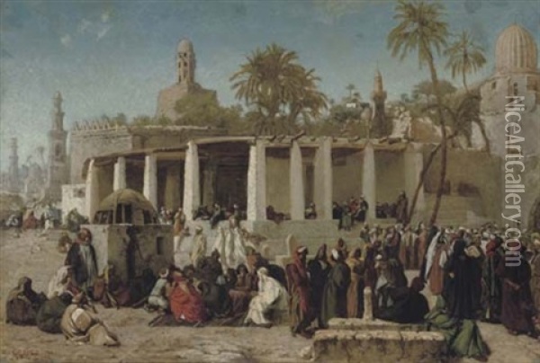 Crowds Gathering Before The Tombs Of The Caliphs, Cairo Oil Painting - Wilhelm (Karl) Gentz