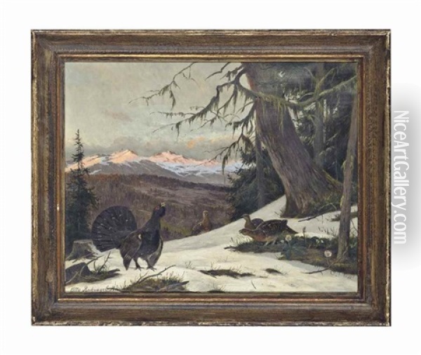 Grouse In A Snowy Forest, On A Mountain Side Oil Painting - Otto Recknagel