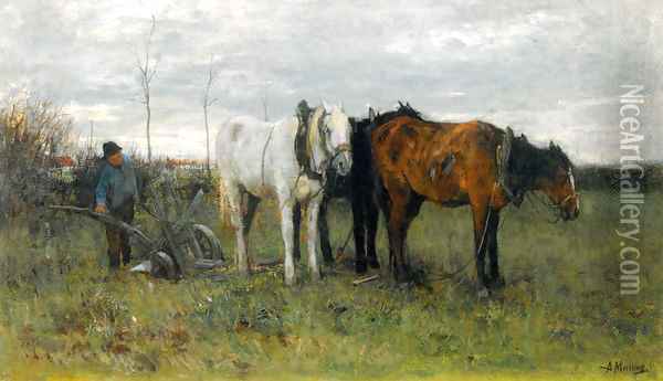 A Girl A Ploughing Farmer Oil Painting - Anton Mauve