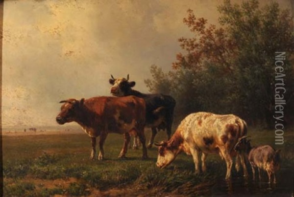 Grasende Kuhe Oil Painting - Jan Bedijs Tom