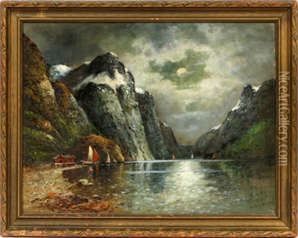 Moonlit Fjord Oil Painting - Olav Brysterp