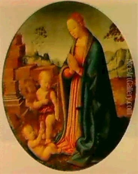 The Modonna And Child With The Infant Saint John Oil Painting - Rafaello Botticini