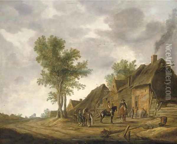 Travellers halting by a village inn Oil Painting - Pieter de Neyn