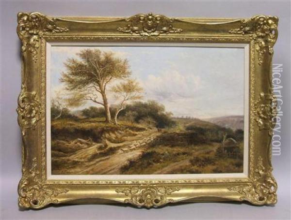 Wooded Landscape With Herded Sheep Oil Painting - John Langstaffe