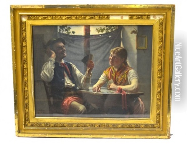 German Painting By Max Kaufmann With Glass Frame Oil Painting - Max Kaufmann