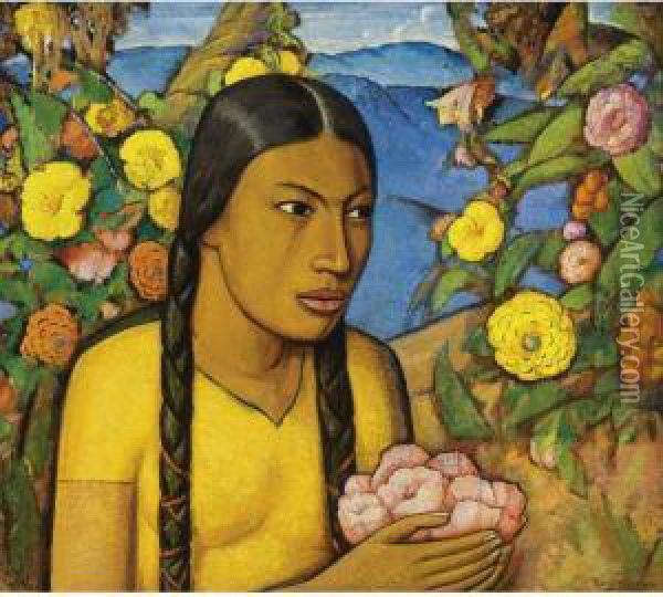 Juanita Entre Las Flores Oil Painting - Alfredo Ramos Martinez