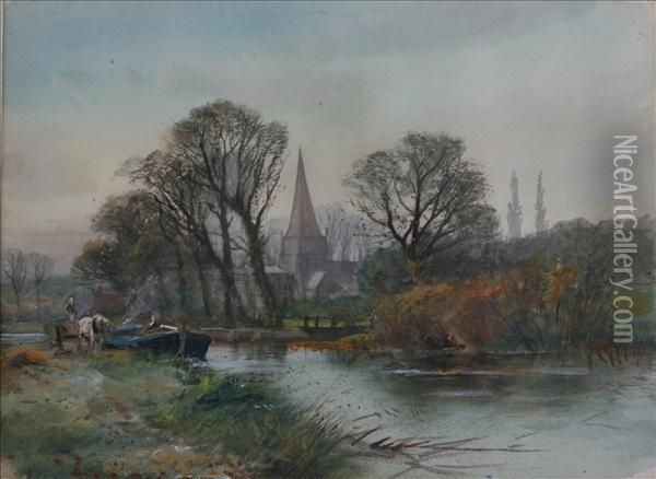 Abarge On The River At Lindfield Oil Painting - Henry Charles Fox