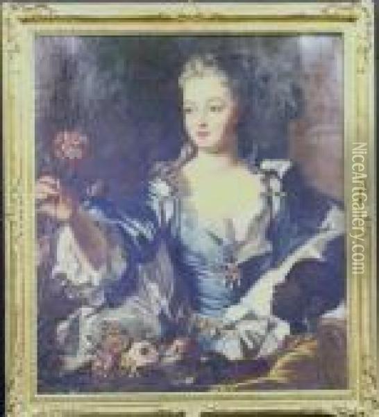 Portrait Of A Woman Holding A Carnation Oil Painting - Nicolas de Largillierre