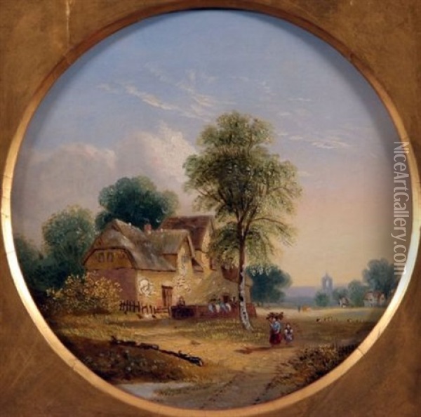 Figures By A Cottage Oil Painting - Samuel David Colkett