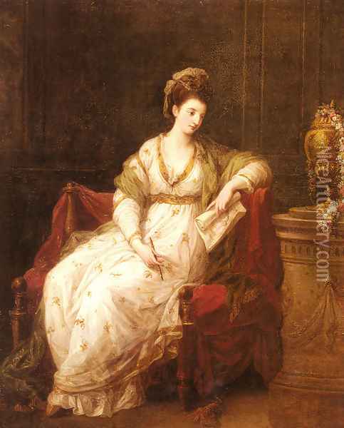 Portrait of Louise Henrietta Campbell, Later Lady Scarlett, as The Muse of Literature Oil Painting - Angelica Kauffmann