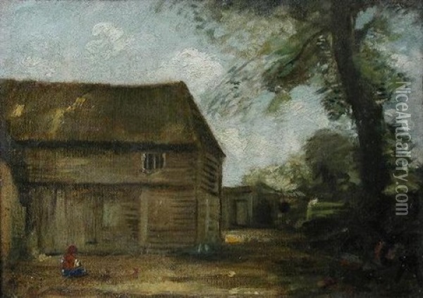 A Suffolk Barn Oil Painting - Thomas Churchyard