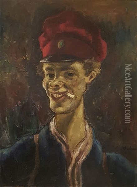 Boy With Red Beret Oil Painting - Abraham Weinbaum